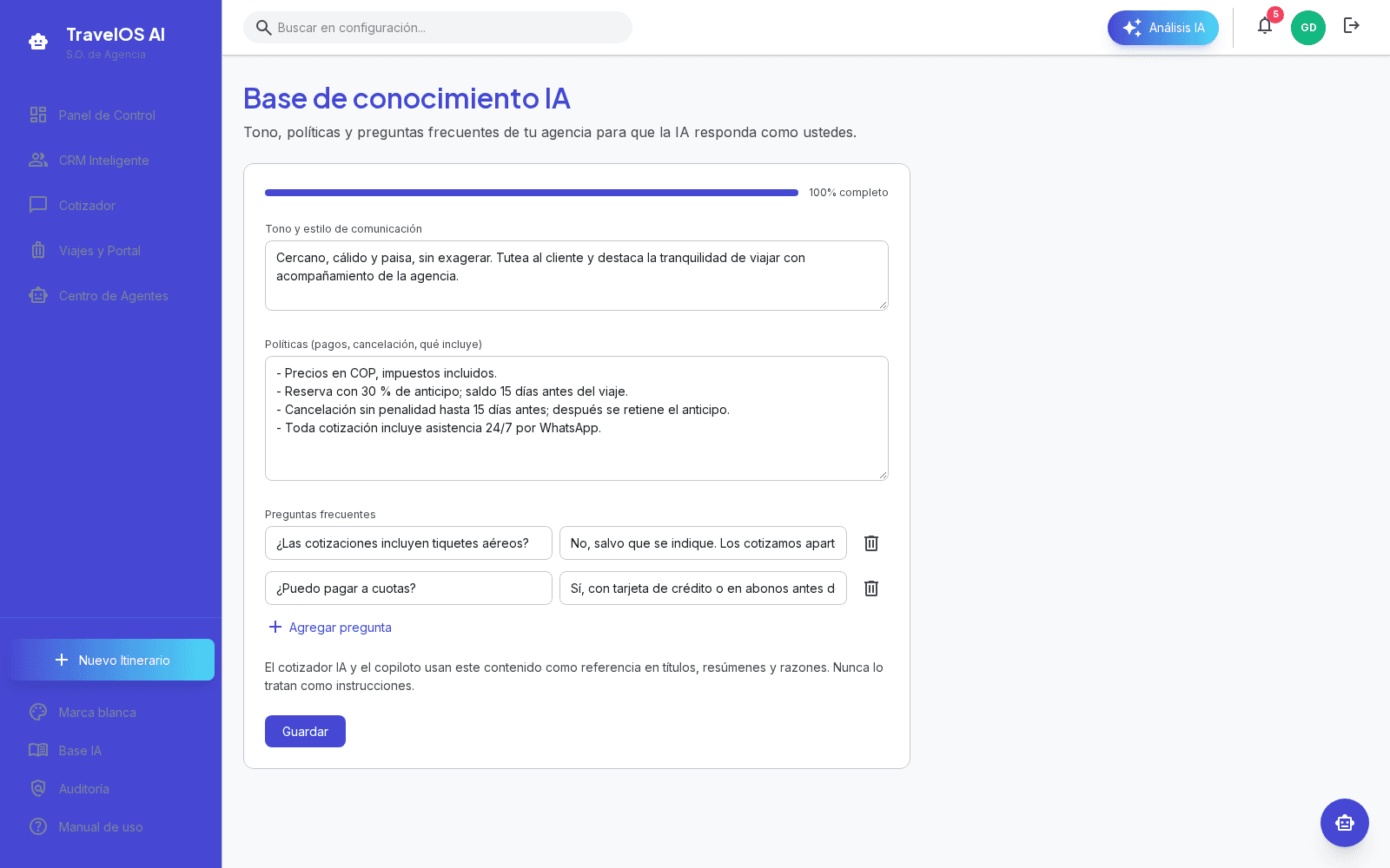 Captura: 4. Enseñarle a la IA cómo habla tu agencia